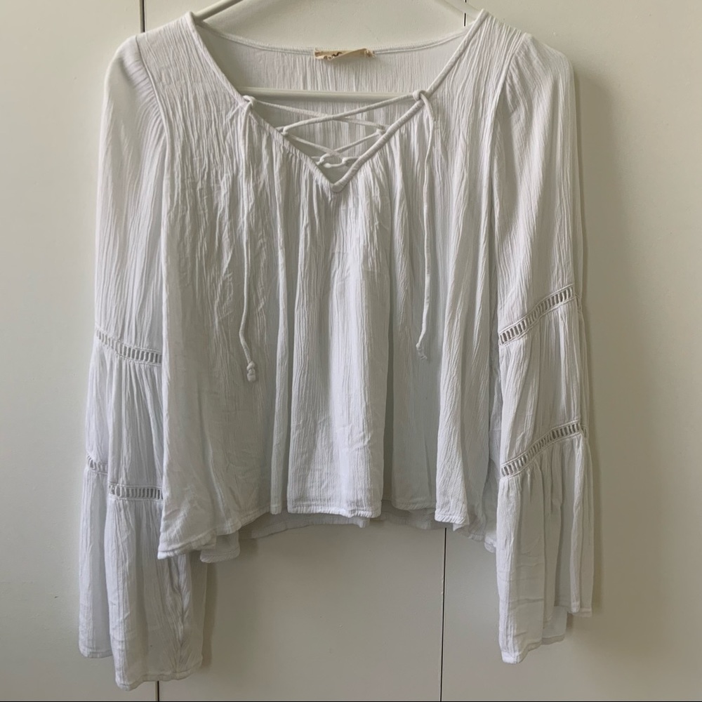 hollister lace-up top w/ bell sleeves